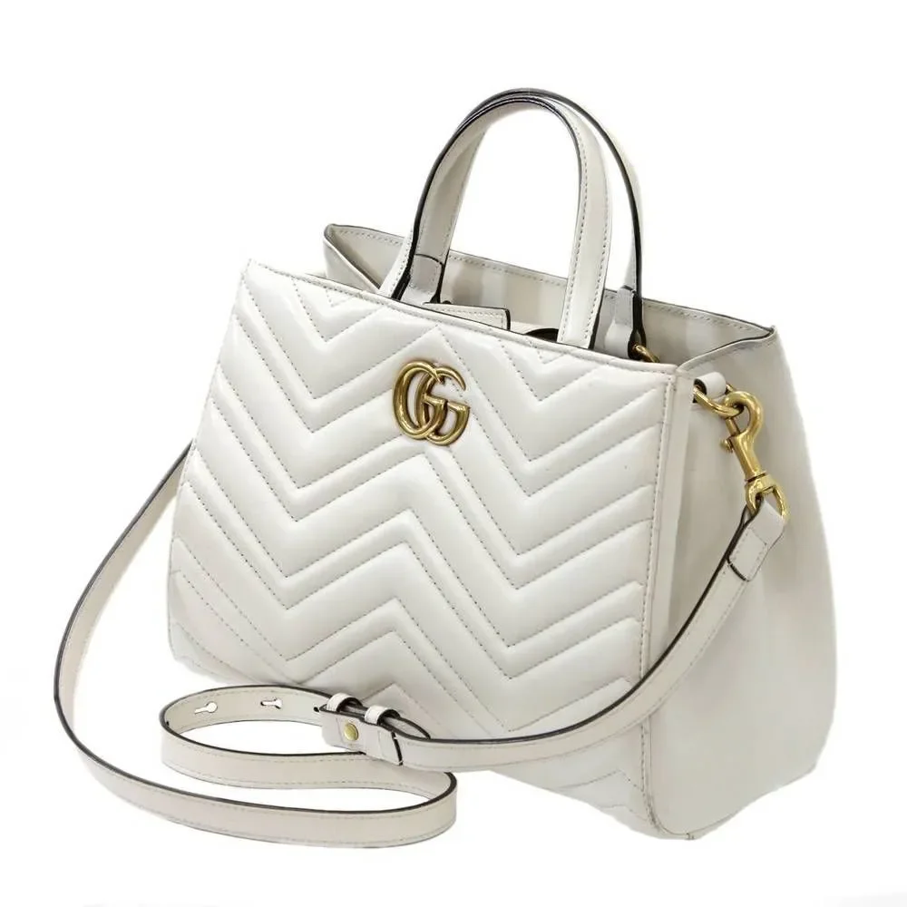 Gucci GG Marmont 2WAY Shoulder Bag Handbag Off-White KS AB Rank